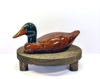 Vintage Mallard Duck Figurine Green Brown Waterfowl Bird Décor 9x4