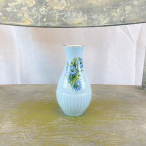 Royal Adderley Floral Bone China of England Light Blue floral vase with gold trim