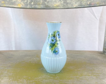 Royal Adderley Floral Bone China of England Light Blue floral vase with gold trim