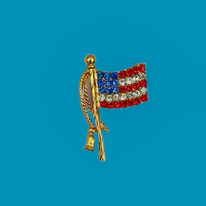 Brochespeld patriottische Amerikaanse vlag strass - glinsterende sieraden VS vlag - vintagestijl statementstuk 1,50&quot;