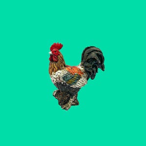 Vintage Ceramic Rooster Figurine, Colorful Farmhouse Decor, Collectible Bird Statue 4.5”