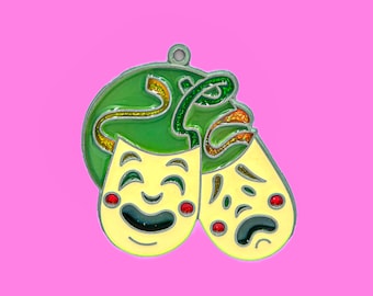 Vintage 1970s Comedy & Tragedy Masks Suncatcher | Retro Theatre Window Decor 4x3.5”