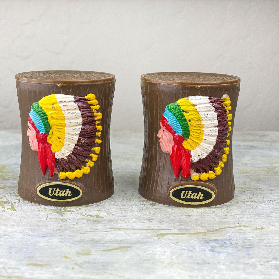 Vintage Plastic Salt & PEPPER SHAKERS UTAH Native American Etsy UK