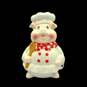 Vintage Pig Chef Cookie Jar, Collectible Ceramic Pig in Chef&#39;s Outfit, Whimsical Kitchen Decor 10”