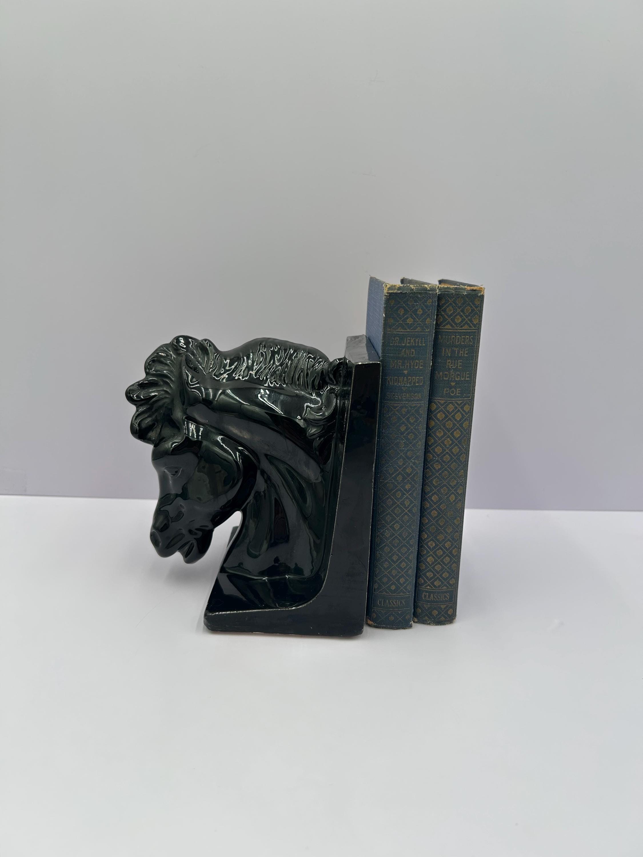 Vintage Black Horse Head Bookend | Equestrian Decor | Mid-century