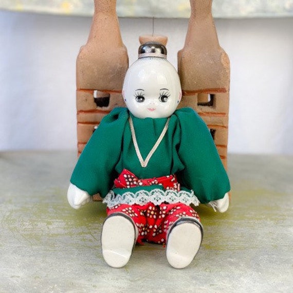 Vintage Chinese Hand Painted Porcelain Head, Hands Feet Girl Cloth