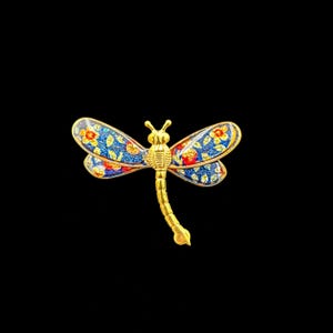 Vintage Multicolor Dragonfly Brooch Lapel Pin Colorful Floral Gold Tone Enamel Insect 2”