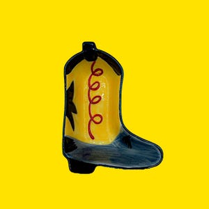 Vintage Hand-Painted Ceramic Cowboy Boot Candy Dish, Southwestern Decor, Unique Gift Western Kitchen Appetizer dish 9x6.5.2.75”