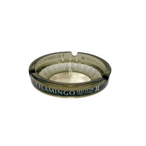 Vintage Flamingo Hilton & Tower Hotel and Casino Las Vegas Ashtray Black Glass 4x4