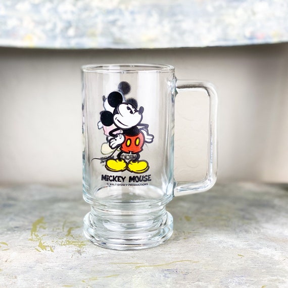 VINTAGE CLASSIC MICKEY MOUSE CLEAR DRINKING GLASS/MUG 'WALT DISNEY