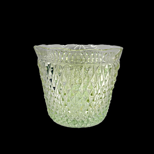 Vintage Indiana Glass Diamond Point Ice Bucket/Jardiniere - Light Green/Vaseline Glass