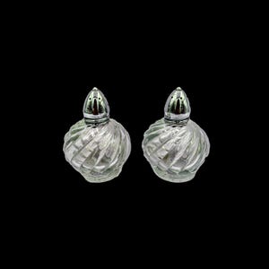 Elegant 1950s Irice Swirl Glass Salt and Pepper Set, Mid-Century Modern 3”