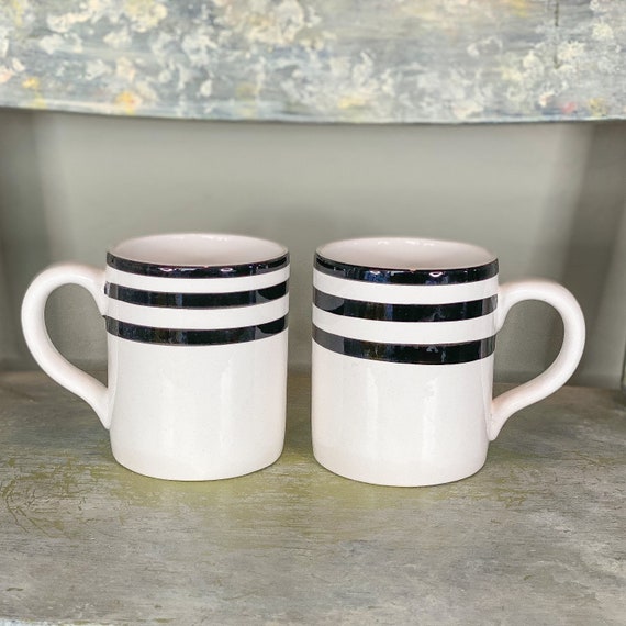 A Step Beyond Black and White Stripped 13oz Mug Cups White Porcelain Mug Set  - Etsy