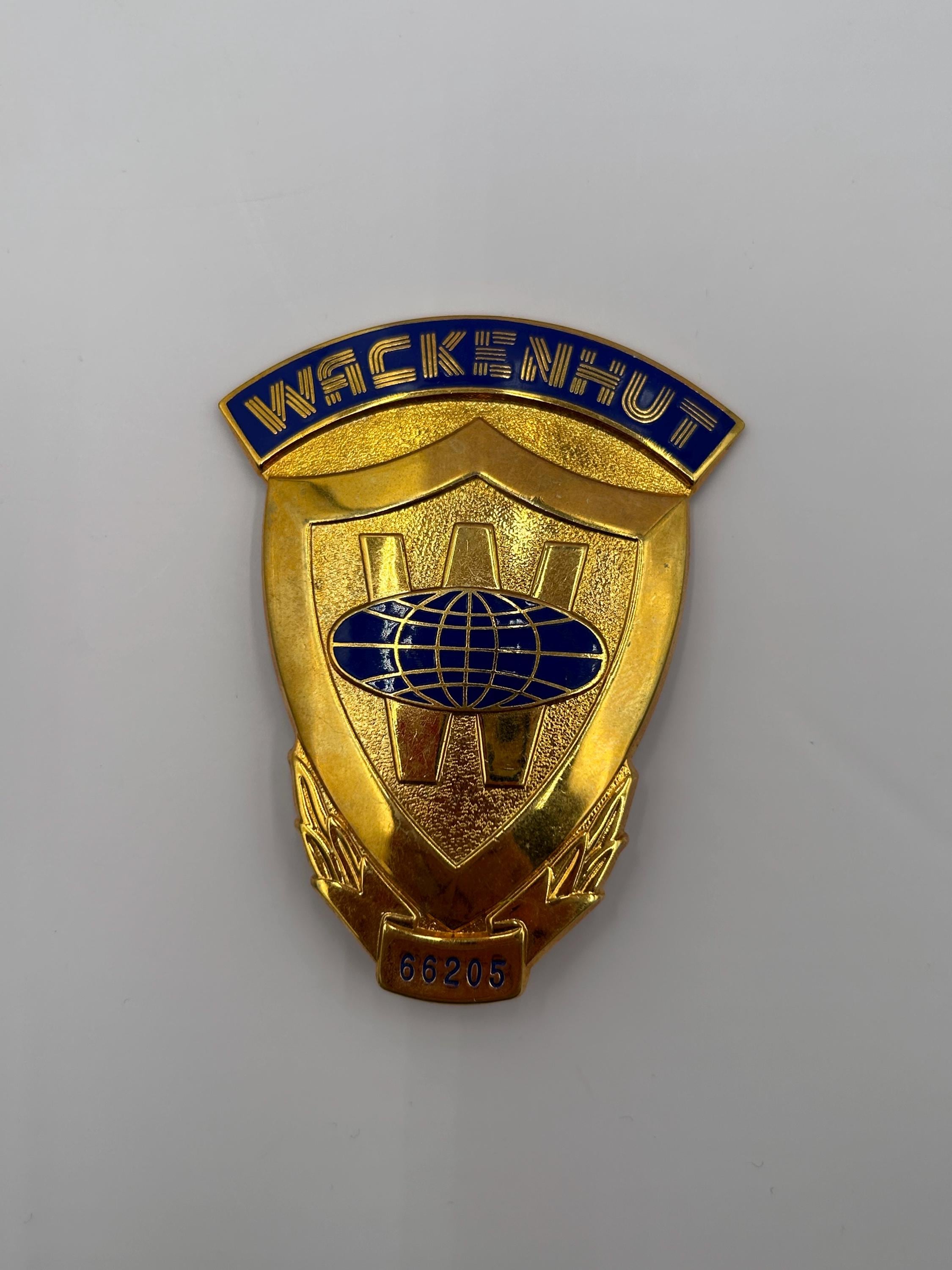 Vintage Wackenhut Security Guard Badge Pin Shield Logo Gold Blue