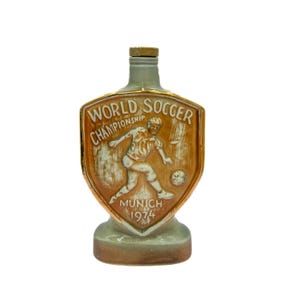 Vintage 1974 Jim Beam World Soccer Championship Decanter, Munich 1974, Collectible Whiskey Bottle 10.5”