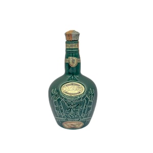 Vintage Royal Salute 21 Year Old Scotch Whisky Green Ceramic Bottle by Chivas Brothers, Spode Decanter, Empty Collectible Barware