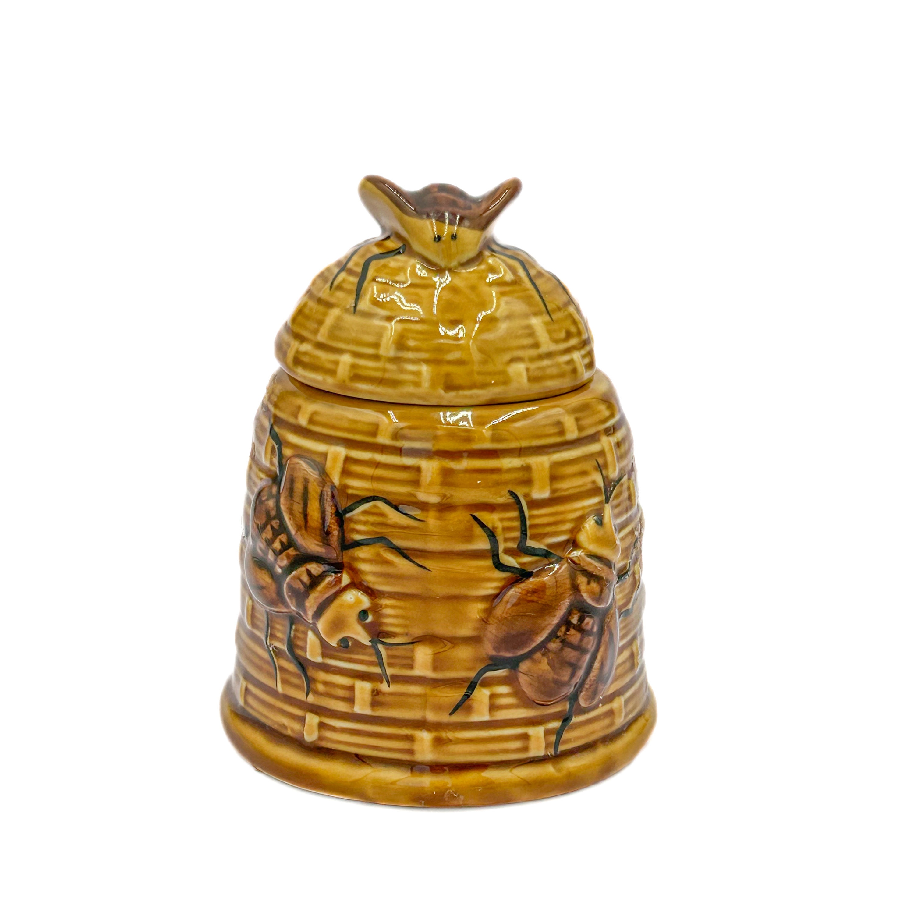 Vintage Japan Ceramic Honey Jar With Bumble Bees on Bee Hive and