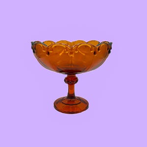 Vintage Indiana Glass Amber Teardrop Pedestal Compote Bowl - Mid-Century Amber Glass Fruit Bowl - Centerpiece Dish 8.5x7.5”