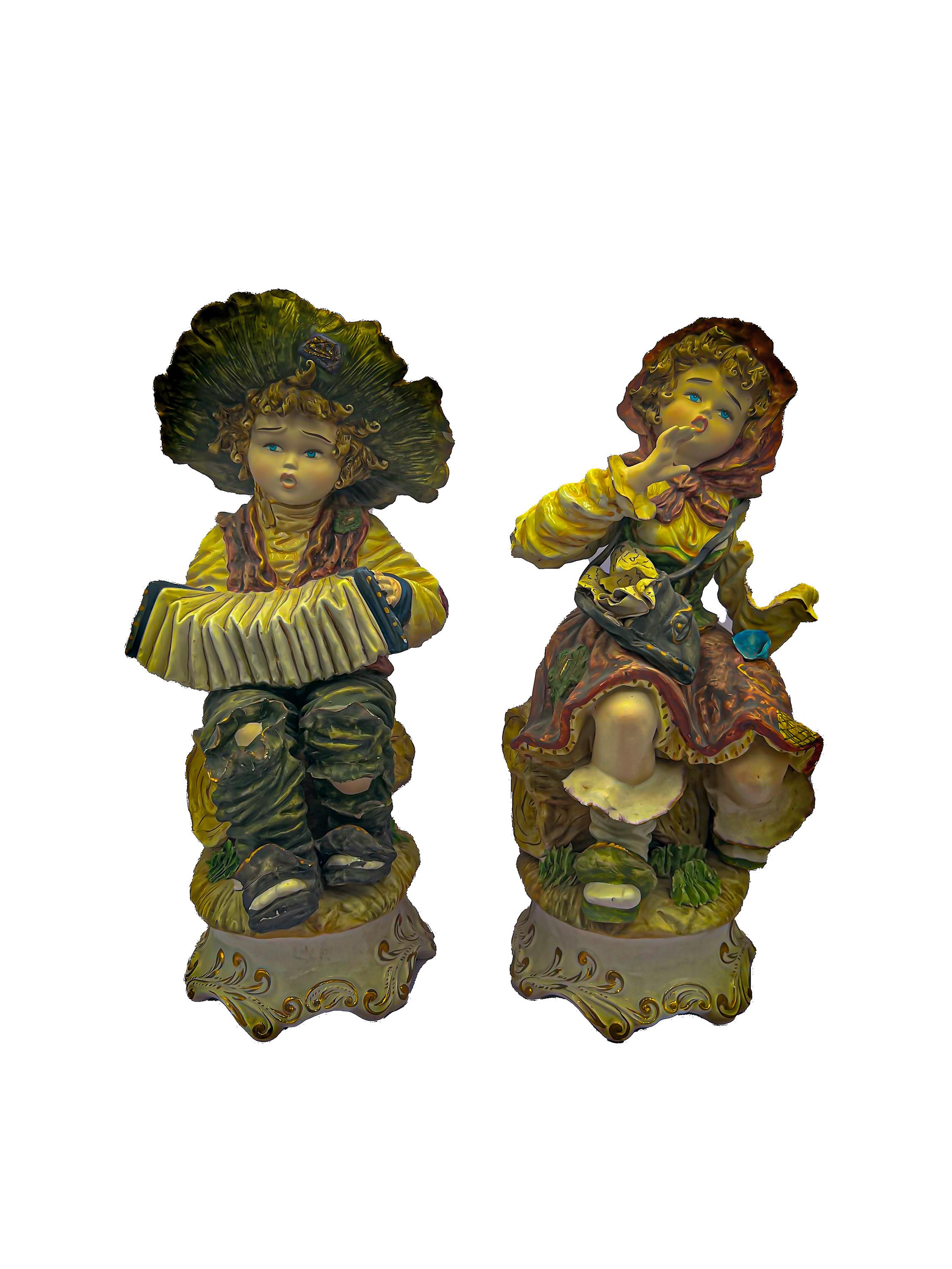 Vintage Pair of Capodimonte Italian Figurines, 22 Inch Boy With