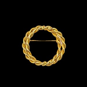 Vintage Napier Gold Rope Brooch, 1960s Circular Wreath Design 1.75”