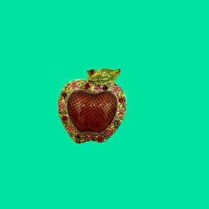 Vintage Apple Brooch - Enamel & Rhinestone Teacher Gift, Fruit Lover Pin, Back to School Jewelry 2”