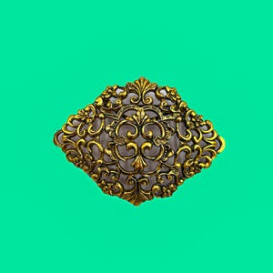 Vintage Brass Filigree Floral Brooch - Ornate Openwork Design - Antique Gold Tone Pin - Statement Jewelry 2”