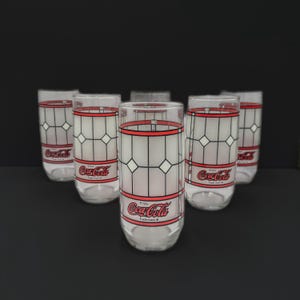 Vintage Set of 6 Coca-Cola Stained Glass Style Glasses