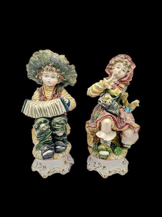 Vintage Pair of Capodimonte Italian Figurines, 22 Inch Boy With