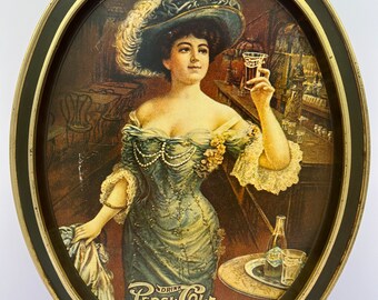Vintage Pepsi Cola Oval Tin Decor Vintage Victorian Lady Drinking