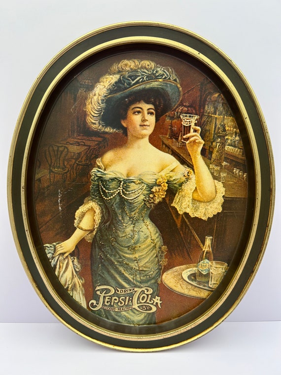 Vintage Pepsi Cola Oval Tin Decor Vintage Victorian Lady Drinking