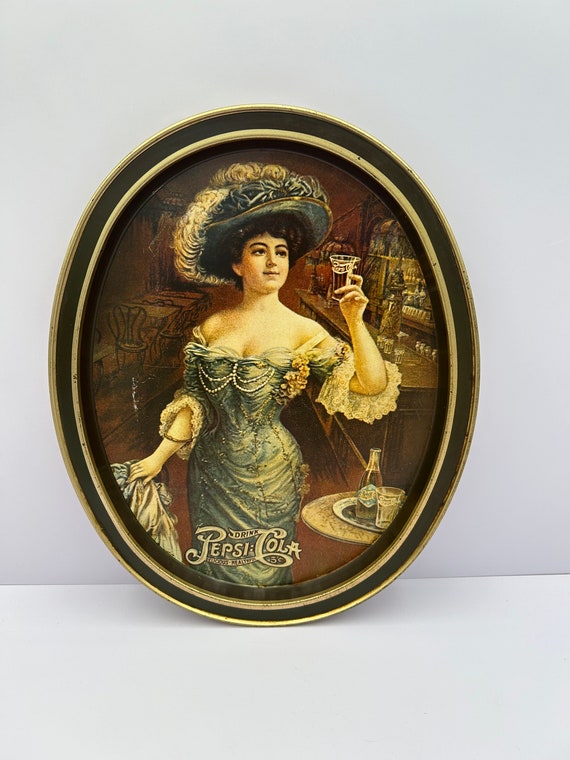 Vintage Pepsi Cola Oval Tin Decor Vintage Victorian Lady Drinking