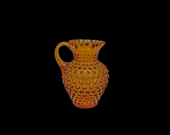 Vintage Fenton Amber Glass Hobnail Pitcher Mid Century Kitchen Decor 5.5”