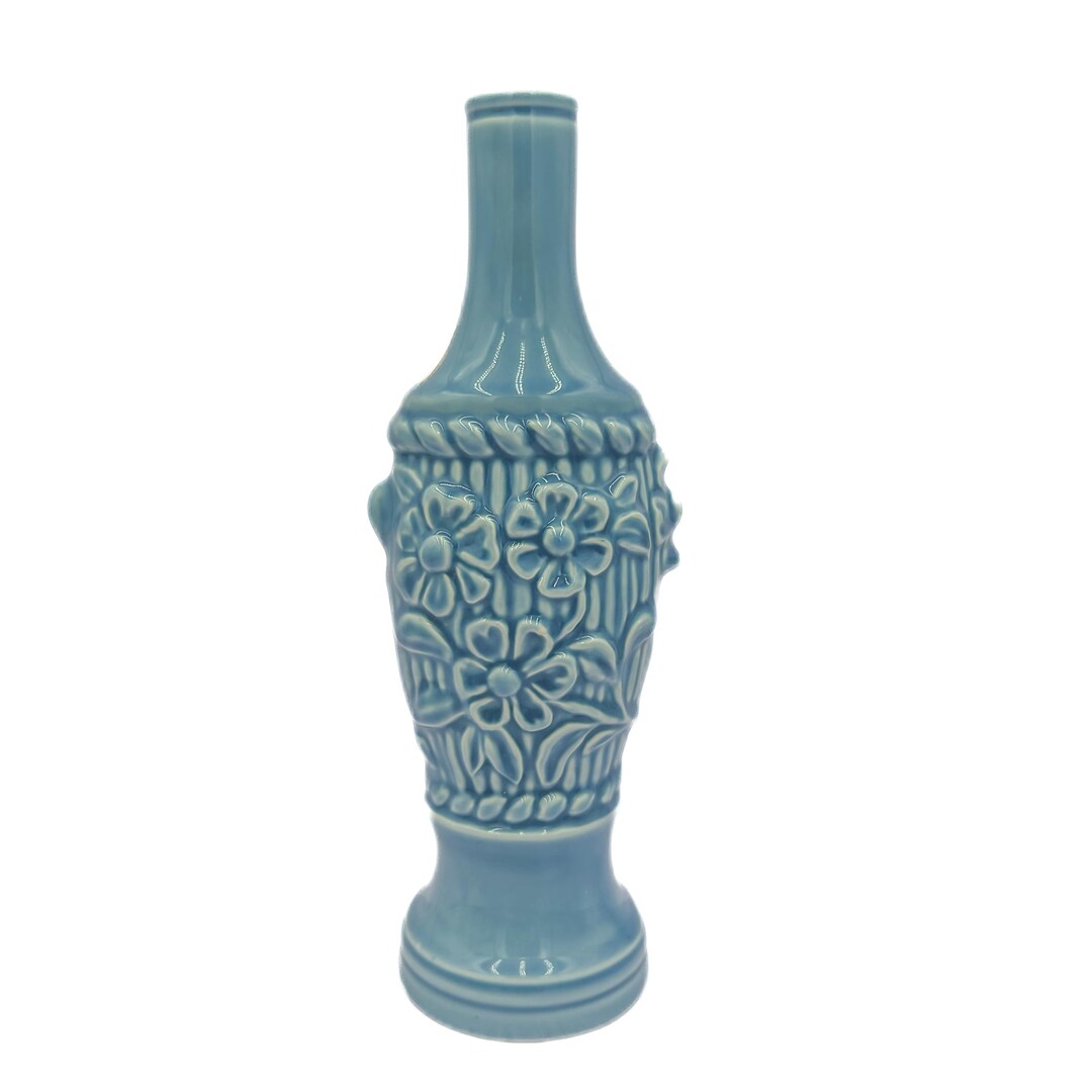 1968年製JIM BEAM 象の陶器ビンテージボトル Vintage 1967 Jim Beam Blue Floral Decanter, Empty Liquor Bottle