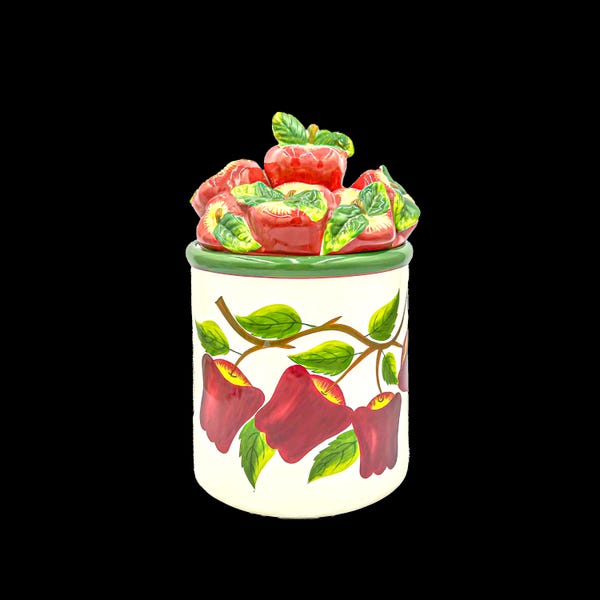 Vintage Large Apple Hand-Painted Ceramic Cookie Jar with Lid | Farmhouse Kitchen Decor | Collectible Canister | AS IS | 9”