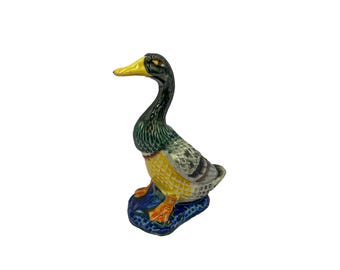 Vintage Mallard Duck Planter Hand painted Rustic Cabin Home Decor  6.25”