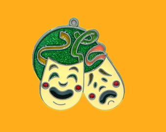 Vintage 1970s Comedy & Tragedy Masks Suncatcher | Retro Theatre Window Decor 4x3.5”