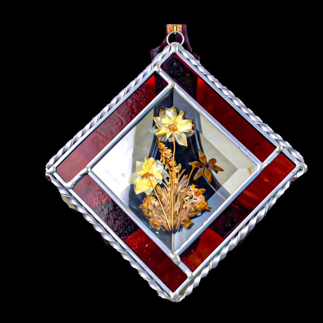 Handcrafted Pressed Flower Suncatcher - Ruby Red Stained Glass Window ...