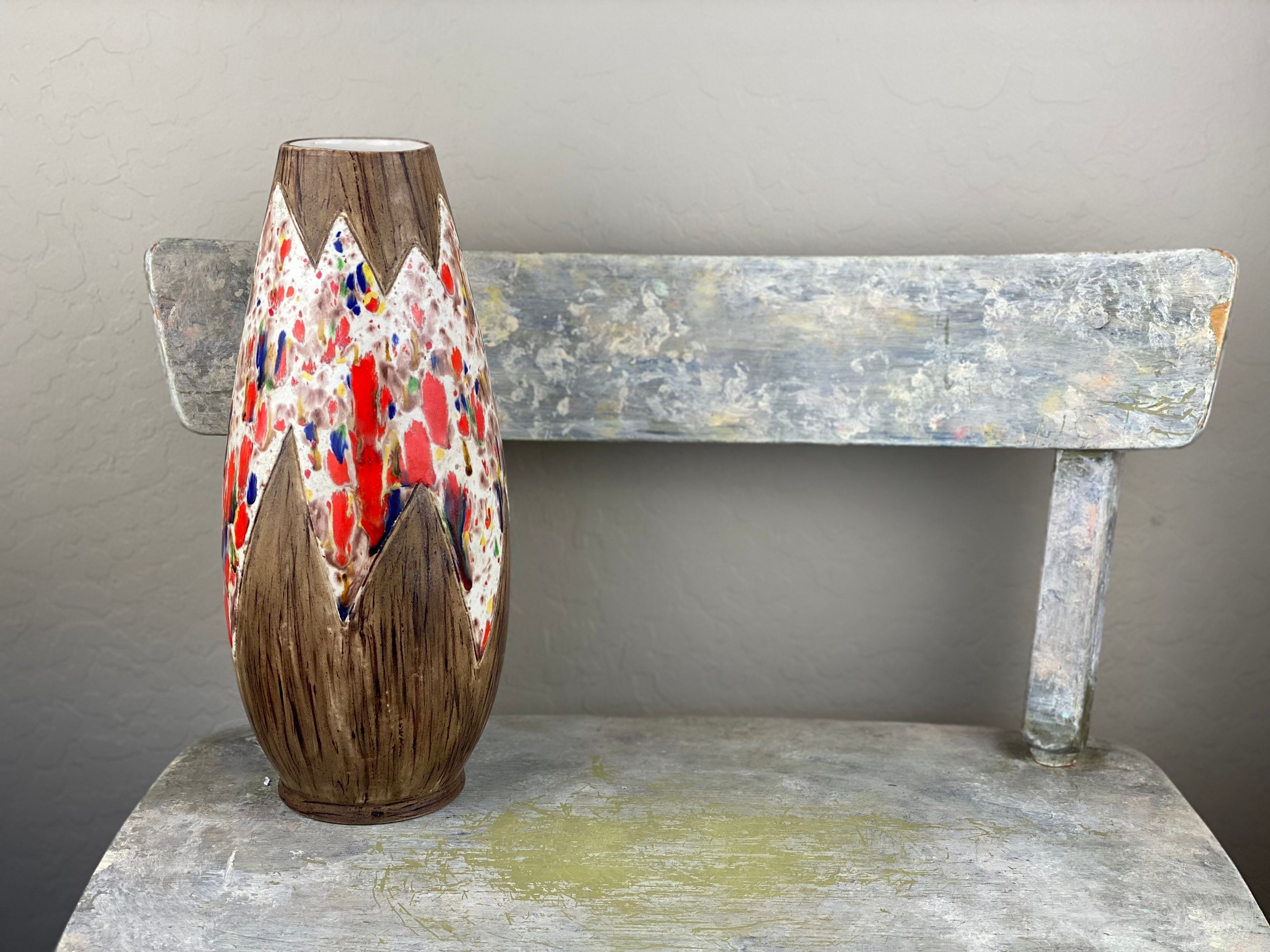 Vintage Mid Century Modern Ceramic Studio Pottery Vase Colored Glaze 12 ...