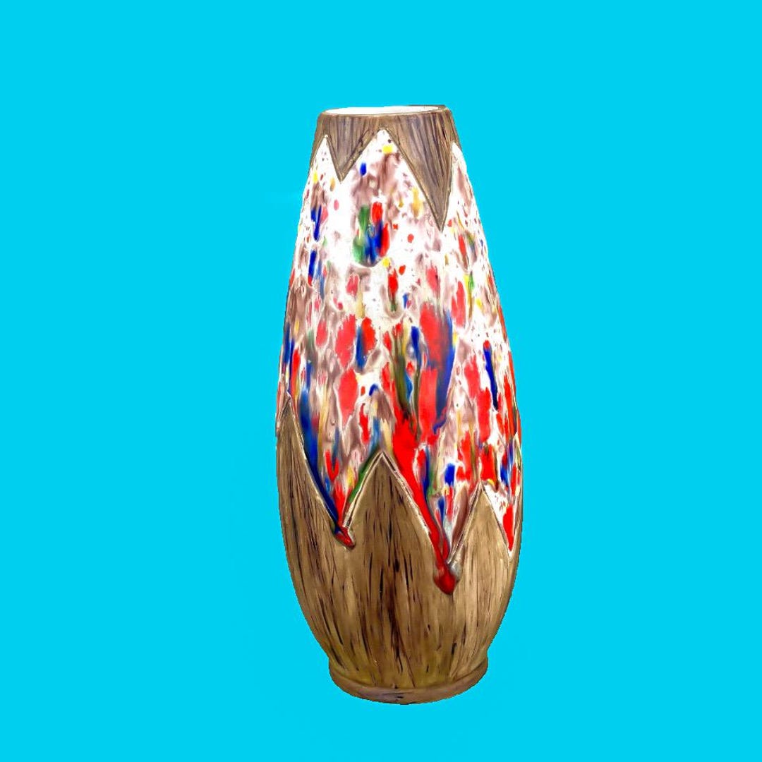 Vintage Mid Century Modern Ceramic Studio Pottery Vase Colored Glaze 12 ...
