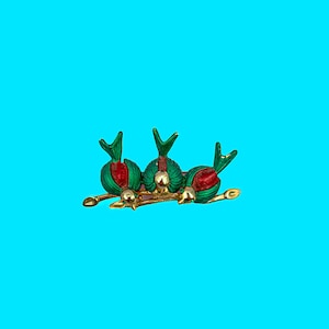Vintage Triple Bird Brooch - Enamel & Rhinestone Bird on Branch Pin - Mid-Century Style Jewelry 2”