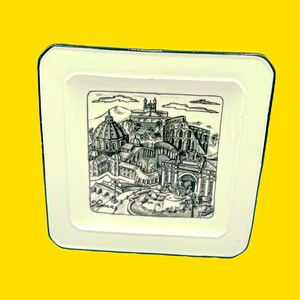 Vintage Brunelli Cities Roma Square Plate, Black & White Rome
