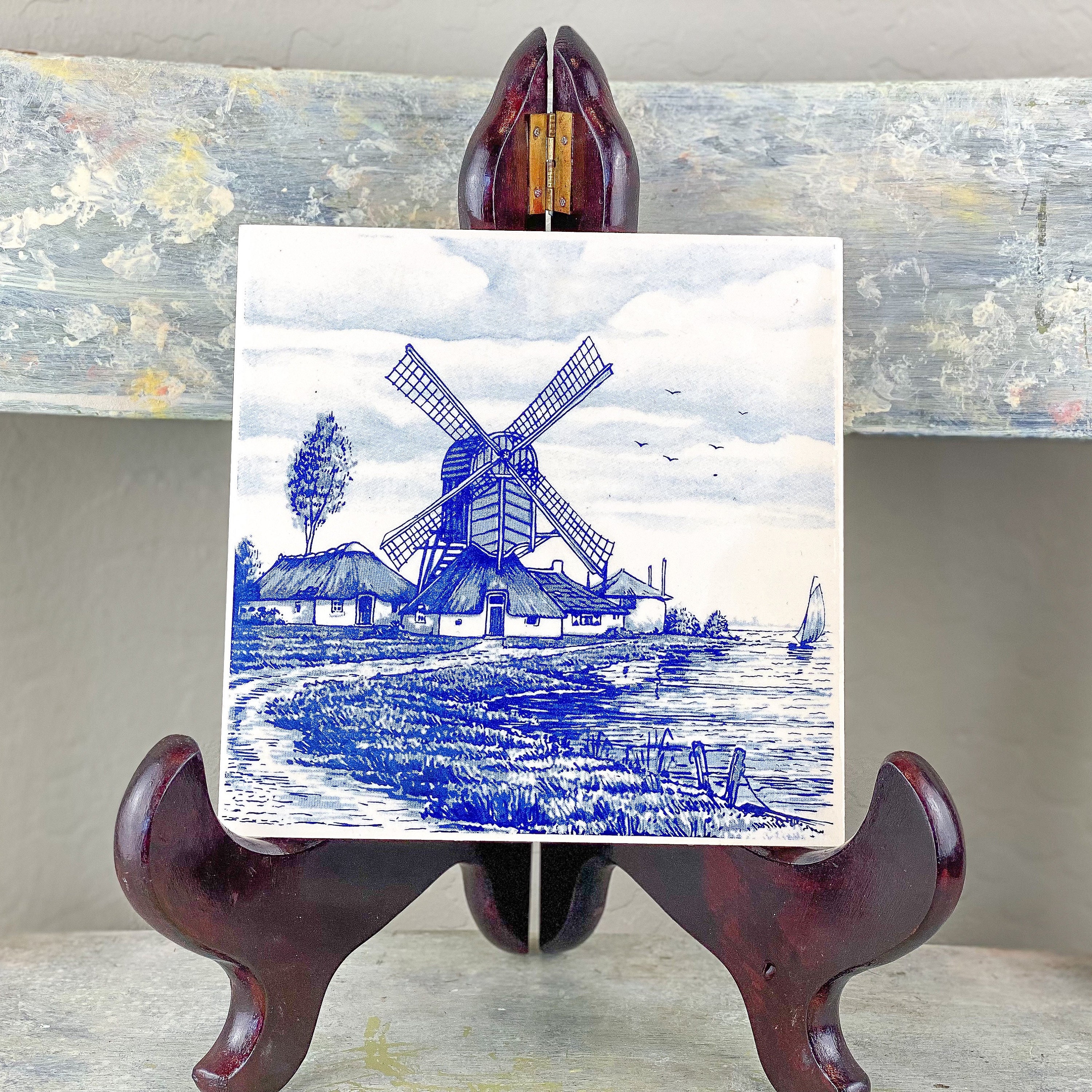 Vintage Landscape Art Print, Seaside Windmill - Farmhouse Wares