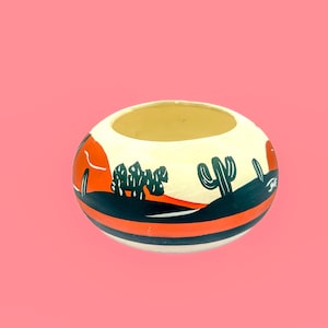 Vintage Marjon Phoenix Southwest Pottery Bowl | Hand-Painted Desert Scene | Arizona Art Pottery | Unique Home Decor 6x3”