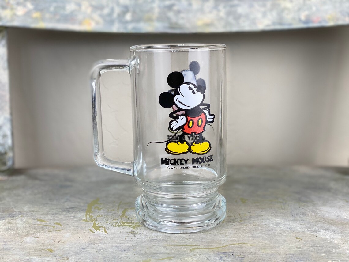 Vintage Walt Disney MICKEY MOUSE Clear Glass Beer Mug Cup With Etsy