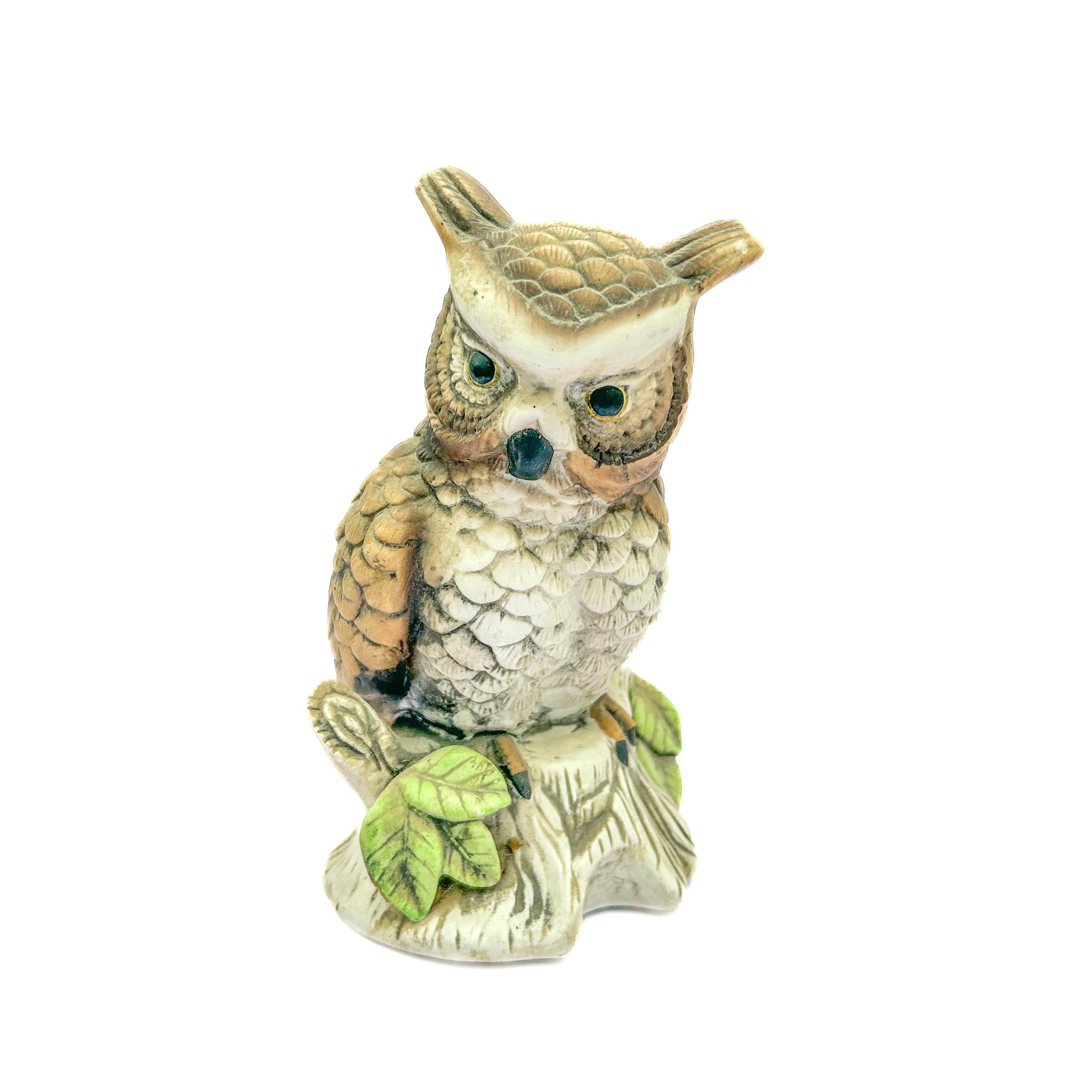 Vintage 1970s Owl Porcelain Figurine Music Player Plays the Song