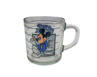 Vintage Mickey Mouse Anchor Vintage Break Time Glass Mug Cup USA