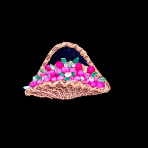 Vintage 90s Basket of Fruit Brooch Pin Multicolor  fruity Jewelry 2.5”