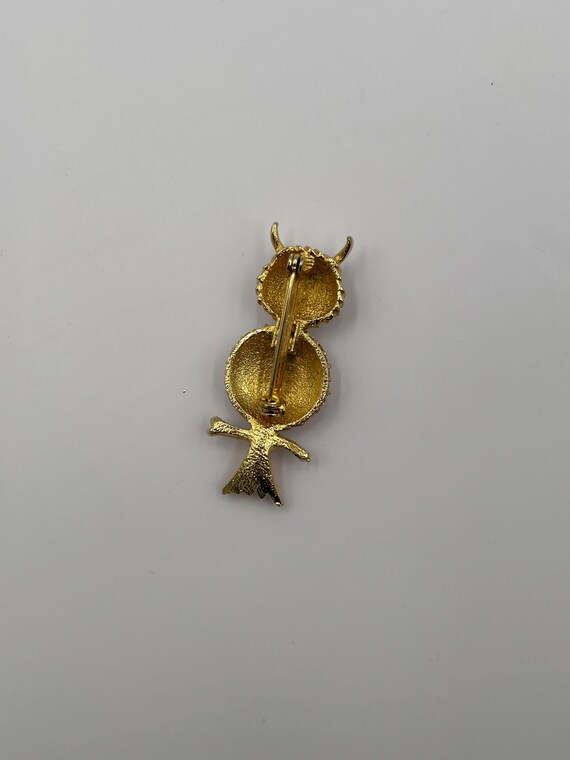 Broche Double Hibou Avec Cristaux - Yeux Verts étincelants - Occasion, Doré