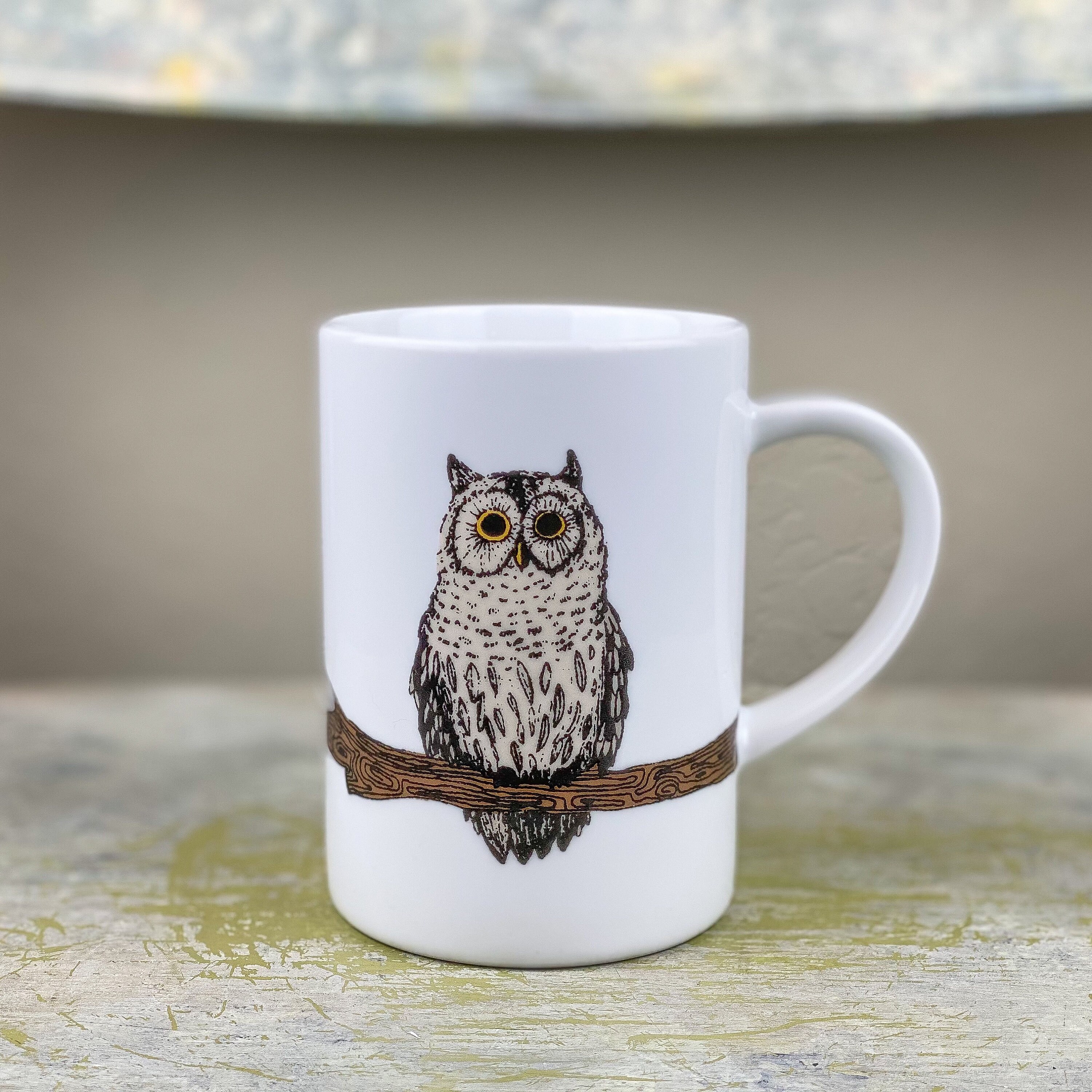 West Elm Owl Coffee Mug /cup Owl on A Branch White Mug Etsy