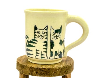 Vintage 1995 Hand Thrown Kitty Cat Pottery Coffee Mug Signed by